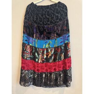 Vintage Chicos Silk Rayon Colorful Whimsigoth‎ Gypsy Maxi Skirt Size 2 Y2K